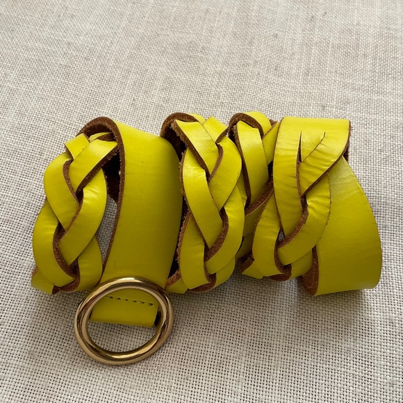 J.Crew UK Yellow Braided Leather Adjustable Belt Size XS/S NEW - Picture 2 of 11